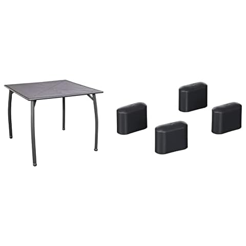 Greemotion Gartentisch Toulouse eckig, quadratischer Tisch aus kunststoffummanteltem Stahl, eisengrau, ca. 90 x 90 x 74 cm & 499512 Fußkappen Set, Kunststoff 4-TLG, dunkelgrau, ca. 4,15x1,65x2,6 cm Cover