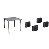 greemotion Gartentisch Toulouse eckig, quadratischer Tisch aus kunststoffummanteltem Stahl, eisengrau, ca. 90 x 90 x 74 cm & 499512 Fußkappen Set, Kunststoff 4-TLG, dunkelgrau, ca. 4,15x1,65x2,6 cm