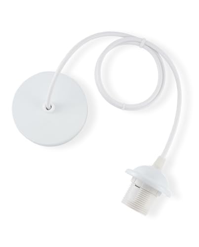 Vecys 1PCS E27 Portalámparas de Metal Accesorios de Lluminación con Cable Ajustable 100 cm para Luz Lámpara,Tienda de Techo para Bar, Cafetería, Hogar, Hotel(Blanco)