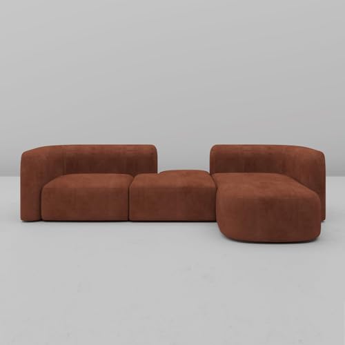 Image of Rosewood ! Modern Classic L Shape Sectional Sofa Set, Chesterfield Style 4 Seater Sofa Set with Pillows for Living Room, Bedroom and Office and Hallway Colour (Modular 4 Seater Brown)