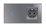 Panel de control táctil Pulsador/enchufe, interruptor de presión, pantalla táctil, cristal gris Livolo VL-C701B-15/VL-C7C1EU-15