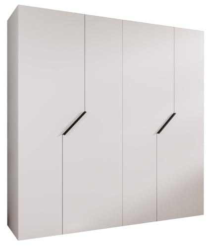 ABIKSMEBLE - Armario para Ropa - 200 x 202 x 52 cm - Armario con Barra, 4 Puertas - para Dormitorio, Pasillo - Andrew, Blanco, Tirador Negro