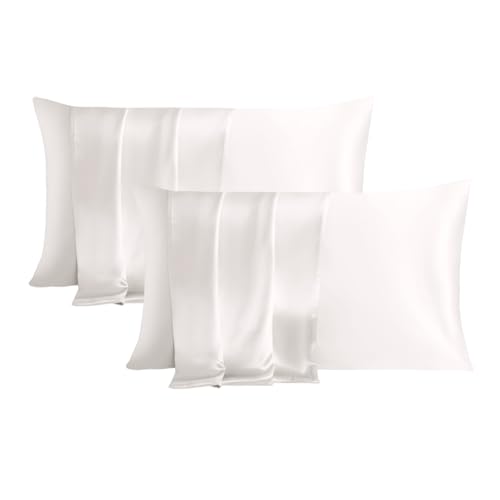 THXSILK 2 Pack 100% Pure Mulberry Silk Pillowcase for Hair and Skin, Highest 6A Grade 22 Momme Silk Pillow Case Standard Size, Real Silk Pillowcase with Zipper, Anti Aging Acne Free (White, Standard)