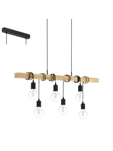Lustre vintage 6 lumières noir et bois GL1109 plafonnier chambre salon