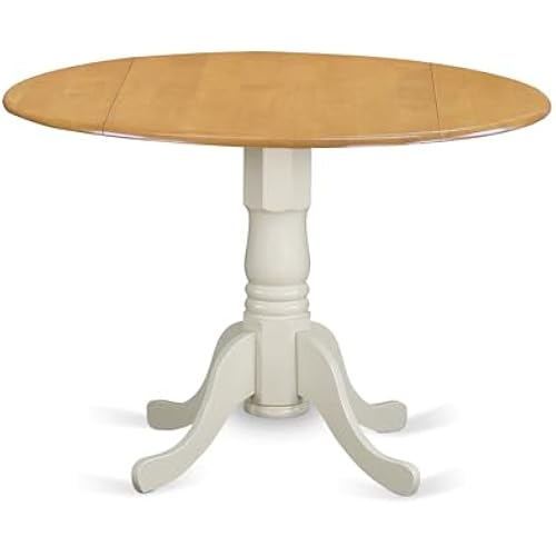 East West Furniture DLT-OLW-TP Dublin Modern Kitchen Table - a Round Dining Table Top with Dropleaf & Pedestal Base, 42x42 Inch, Oak & Linen White