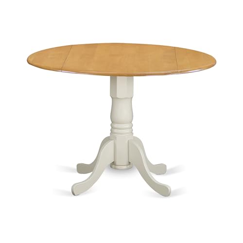 East West Furniture Dinning DLT-OLW-TP Modern Kitchen Table with Oak Round Tabletop and 42 x 29.5-Linen White Finish