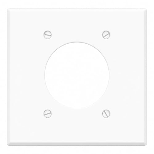 White Metal Dryer Wall Plate 2-Gang 4.56W x 4.5H 2.125 Diameter Single Hole Receptacle Outlet Cover Painted Metal Corrosive Resistant EV Charging & Dryer Outlet Made in USA