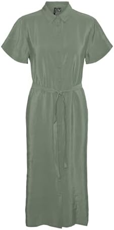 Vero Moda Yeşil Kadın Elbise VMQUEENY S/S CALF SHIRT DRESS WVN GA