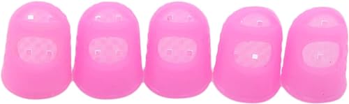5Pcs Pink Rubber Finger Tips Guard Non-Slip Finger Pads Grips Assorted Colors Finger Protector Covers for Sorting Task, Paperwork, Wax Carving Finger Pads
