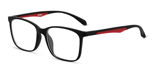ANRRI Lunettes anti-lumière bleue pour ordinateur, filtre UV, lentille anti-fatigue oculaire, lunettes de vue légères, hommes/femmes (Noir-rouge)