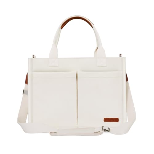 Image of FIORETTO Womens Canvas Tote Bag Purse with Individual Compartment, Zipper Top, Reinforced Bottom & Luggage Sleeve