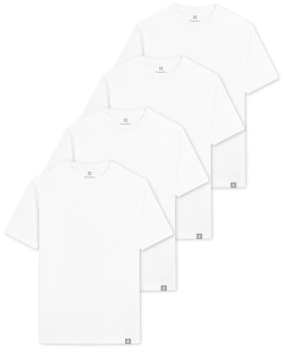 ThreadCo Kids T-Shirts - 100% Cotton - Premium Weight 180gsm Boys & Girls T Shirt - Relaxed-Fit for Everyday School & PE - Soft Durable & Pre-Shrunk - 4 Pk - White - Ages 11-12