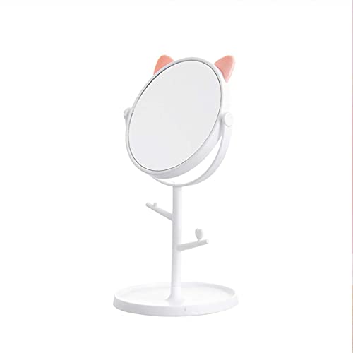 Image of Round Makeup Cosmetic Mirror Cute Cat Ears Shape Makeup Mirror for Bathroom or Bedroom with 180 Degree Swivel (Whie 379)
