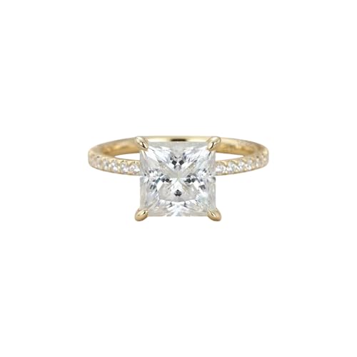 1.25 Carat Princess Cut Moissanite Engagement Ring 14K Yellow Gold Plated Art Deco Statement Ring for Women Alternative Fine Jewelry ThankYou Gift for Wife