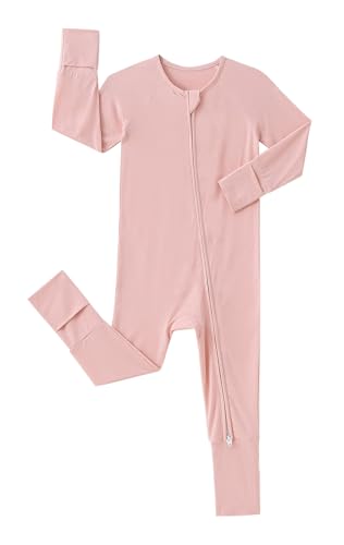 Image of SUZEL Bamboo Viscose Pajamas Baby Footless Romper - Baby Infant Boys Girls One Piece Jumpsuits Clothes (Pink, 0-3M)