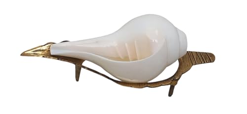 Exclusive 5 inch Blowing Sound Making Shankha Shankh Conch Shell With 7.5 Inch Brass Golden Stand beatuiful piece For Daily Puja