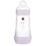 Dettagli pratici: questo biberon è stato sviluppato con esperti medici. Auto-sterilizzazione facile e veloce in 3 minuti. Capacità: 260 ml e tettarella a flusso medio da 2+ mesi. Colore lilla