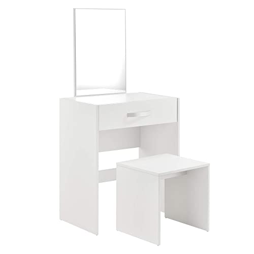 Juego de Tocador Mesa de Maquillaje con Espejo y Taburete 132 x 63 x 39 cm Mesa cosmética con Cajón Silla Peine Blanco