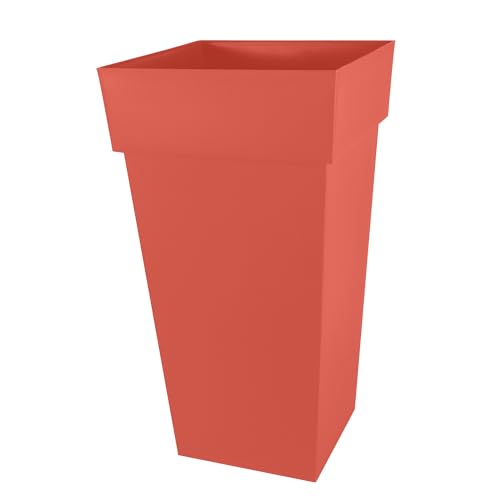 EDA - Pot de Fleur Carré Haut XXL Toscane - Volume 98 L - 43,3 x 43,3 x H.80 cm - Orange Terre Battue