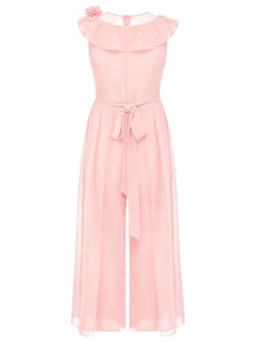 Mono vestido de comunión rosa de chiffon para niños de 9-10 años con chaqueta 5