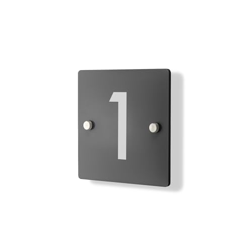 Personalised House Number Plaque 148mm x 148mm Grey Address House Sign Door Number Plate Square Contemporary Modern Printed Address Signage With Hidden Standoff Fixings Waterproof & Scratch-Resistant