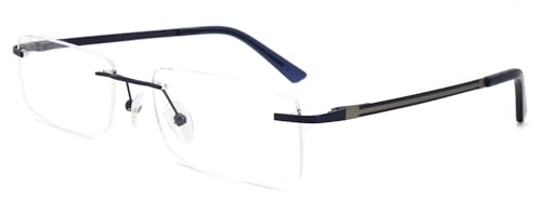 Men women eyeglasses rimless metal lightweight clear lens optical frames blue glasses