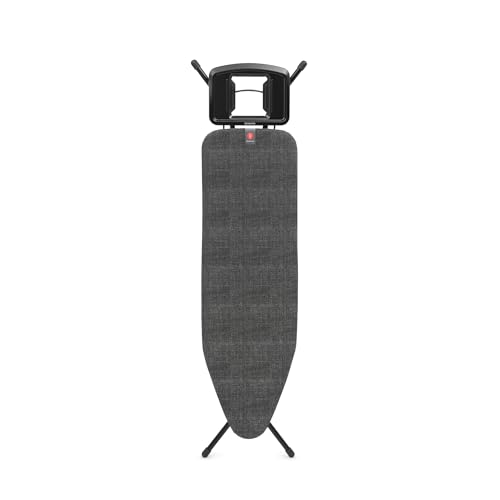 Brabantia Ironing Board B 124x38cm - Denim Black | 100% Fairtrade Cotton | Stable & Anti-Wobble Frame | Foldable with Adjustable Height & Solid Steam Iron Rest | Fairtrade & C2C Certified