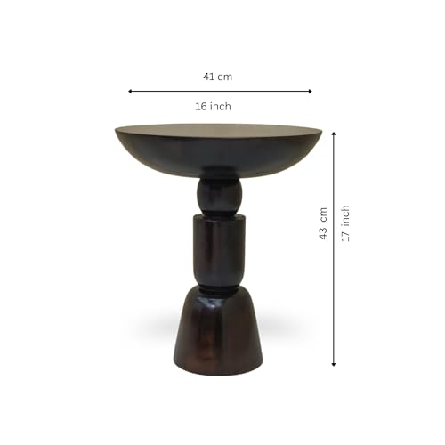 Image of Gharaana Somany Side Table, Dark Walnut Finish, Modern Bedside and Living Room End Table, 38x38x46 cm