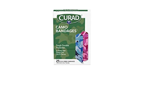 Curad Camouflage Pink and Blue Fabric Bandages, 25 Count (Pack of 6)