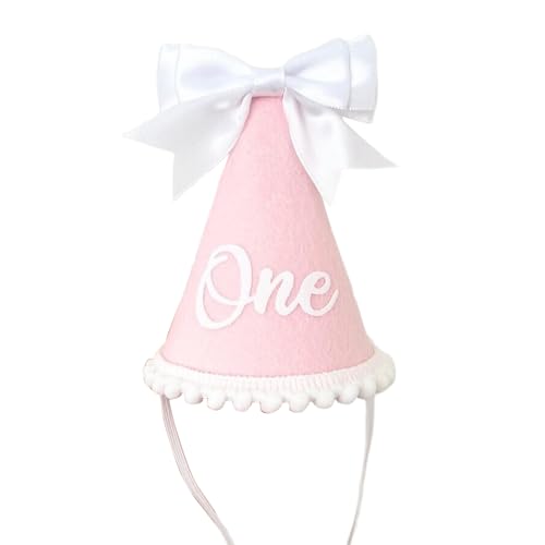 Chenxi Studio Gorro de cumpleaños para bebé, diseño de tela suave con lazo para fiesta de 1 año y accesorios de fotografía, gorro de bebé de moda