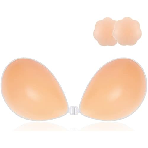 Push Up Sticky Bra, Reusable Invisible Adhesive Silicone Backless Strapless Bra with Nipple Covers for Evening Dress