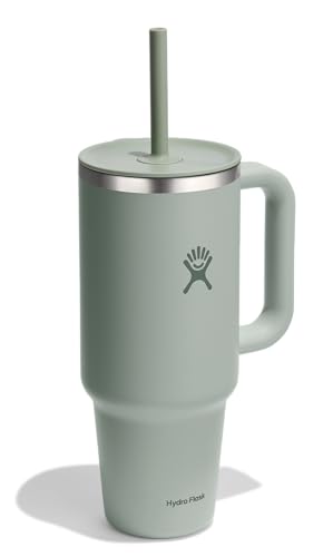 Image of Hydro Flask Travel Tumbler with Handle, Lid and Straw - Insulated Stainless Steel in 40 Oz Tonal Agave Green