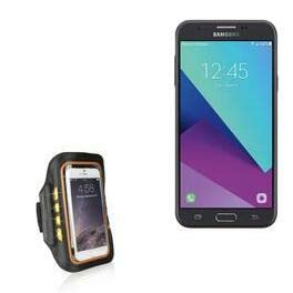 BoxWave Case for Samsung Galaxy J3 Eclipse (Case JogBrite Sports Armband, High Visibility Safety Light LED Runners Armband for Samsung Galaxy J3 Eclipse - Bold Orange