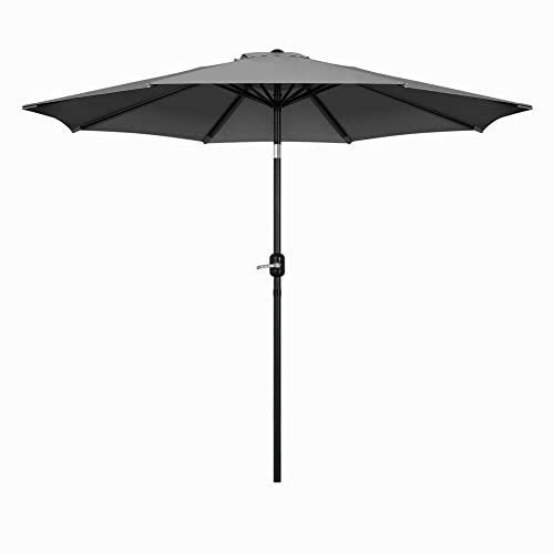 Parasol rond 2.5m gris inclinable avec manivelle et mât en acier pour jardin