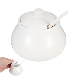 jojofuny Ceramic Sugar Bowl with Spoon and Lid White Porcelain Sugar Jar Storage Container for Coffee Bar and Kitchen and Salt Dispenser for Home Use