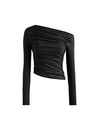 CIDER Women's Asymmetrical Top Off The Shouler Long Sleeve Shirts