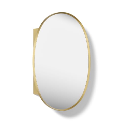 Kohler 35571-BGL Verdera® Bathroom Medicine Cabinet with Mirror, Oval Design, Mirrored Interior, Adjustable Glass Shelves, Rustproof Aluminum, 24 in. W x 34 in. H, Moderne Brush Gold