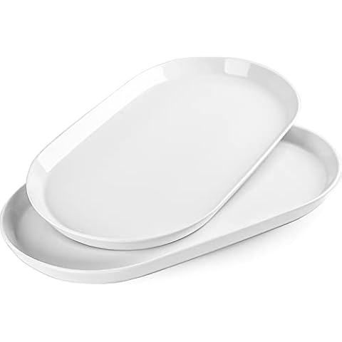 Taeochiy 16" Large Serving Platter - Oval Large Serving Tray, Ceramic Turkey Platters, White Platters for Serving Food, Appetizers, Entertaining, Party, Set of 2 Cover