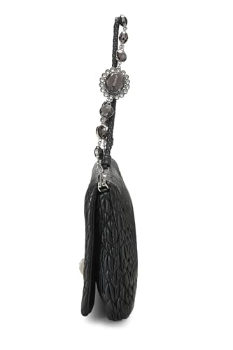Pre-Loved Black Nappa Crystal Flap Shoulder Bag, Black3