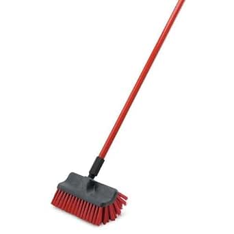 Libman Commercial Dual Surface Scrub Brush, Steel Handle, 60" Length, 10" Width, Black/Red (Pack of 6)