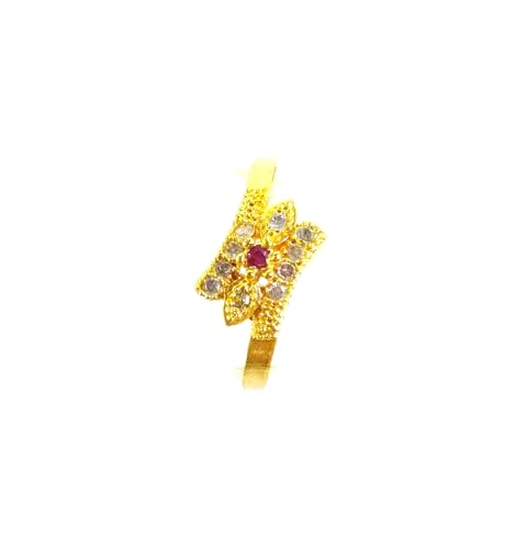 Image of Chandrani Collection Elegant Gold-toned Fashion Ring with Pink and White Crystals Triple Band Design | Fashion Jewellery | Stylish Ring for Women and Girls