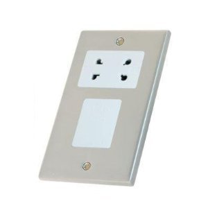 Satin Brushed Chrome Shaver Socket White Insert