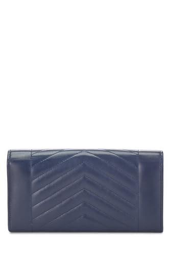 Pre-Loved Blue Reverse Chevron Lambskin Wallet, Blue3