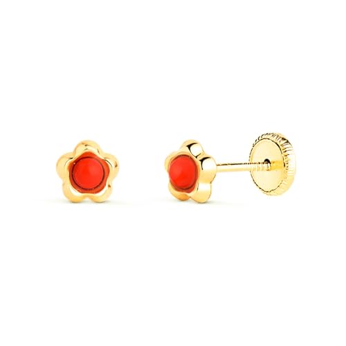 Pendientes de oro 9k de flor 5mm diarios con coral redondo