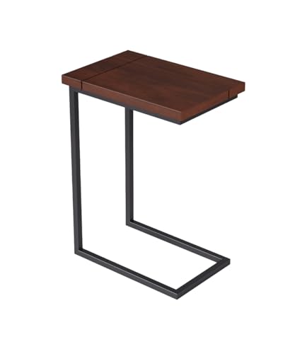 Image of Modern C-Side End Table for Living Room - Mango Wood with Black Metal Frame, Contemporary Sofa Side Table for Bedroom & Office (18L x 11D x 24H Inches) (Walnut Brown)