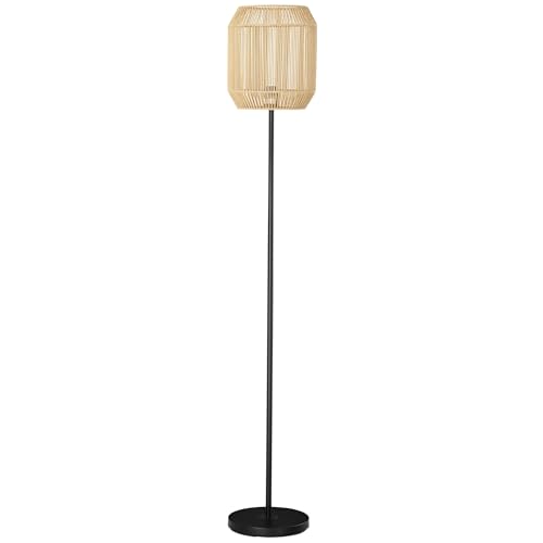 HOMCOM Lampadaire sur pied salon lampadaire vintage en métal pour salon abat-jour en corde de papier - design naturel - base E27 Max. 40W - Ø 26 x 164H cm