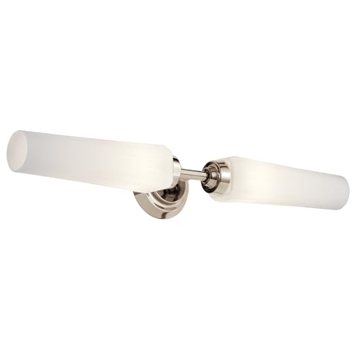 Image of Kichler Truby 24.75 Inch 2 Light Vanity Light with Satin Etched Cased Opal Glass in Polished Nickel