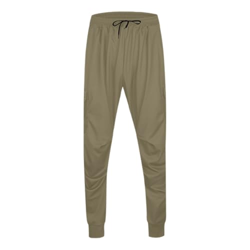 Foweknow Pantalones cargo para hombre de un solo color, cintura elástica, pantalones de ocio con bolsillos, cordón, pantalones de senderismo para exteriores, cómodos, ajustados, pantalones chinos