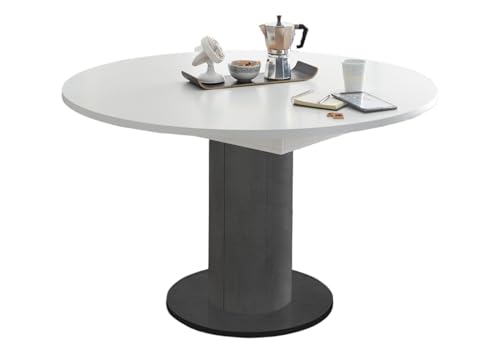 58 aufm Kessel Esstisch Rund ausziehbar Edda 5 130 x 130 x 78 Küchentisch Graphit/Weiß Matt Lack 13544-130