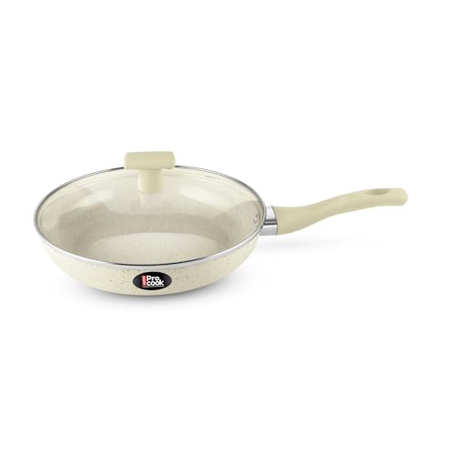 Image of MILTON Pro cook Induction Cookware & Gas Stove Friendly Premium Ceramic Non-Stick Fry Pan 26 cm with Glass Lid | KFCC South Korean Coating | PFOA & PFAS Free | Low-Oil Cooking | 2 Y Warranty | Cream